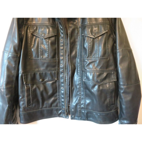 Levi’s Men Faux Leather Jacket Sz M Full Zip Rider Trucker Hooded Motorcycle - Picture 3 of 16